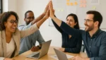 Team celebrating success after implementing productivity strategies