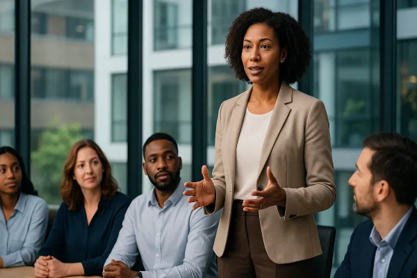 Leader guiding team through change with clarity and confidence