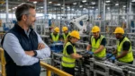 Experienced manufacturing leader proudly observing an empowered production team making decisions independently.